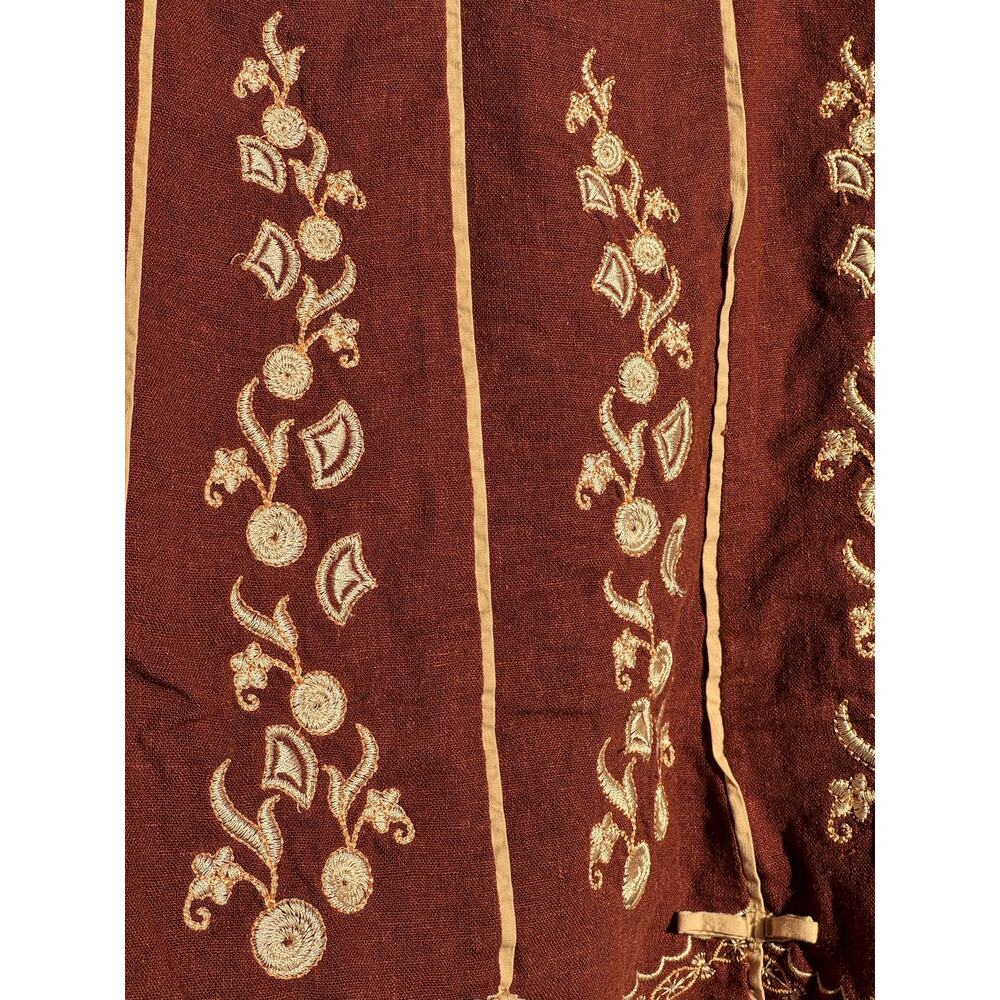 AZwell Linen Blend Embroidered Cottagecore Midi Skirt Brown Boho Prairie M - Picture 2 of 10